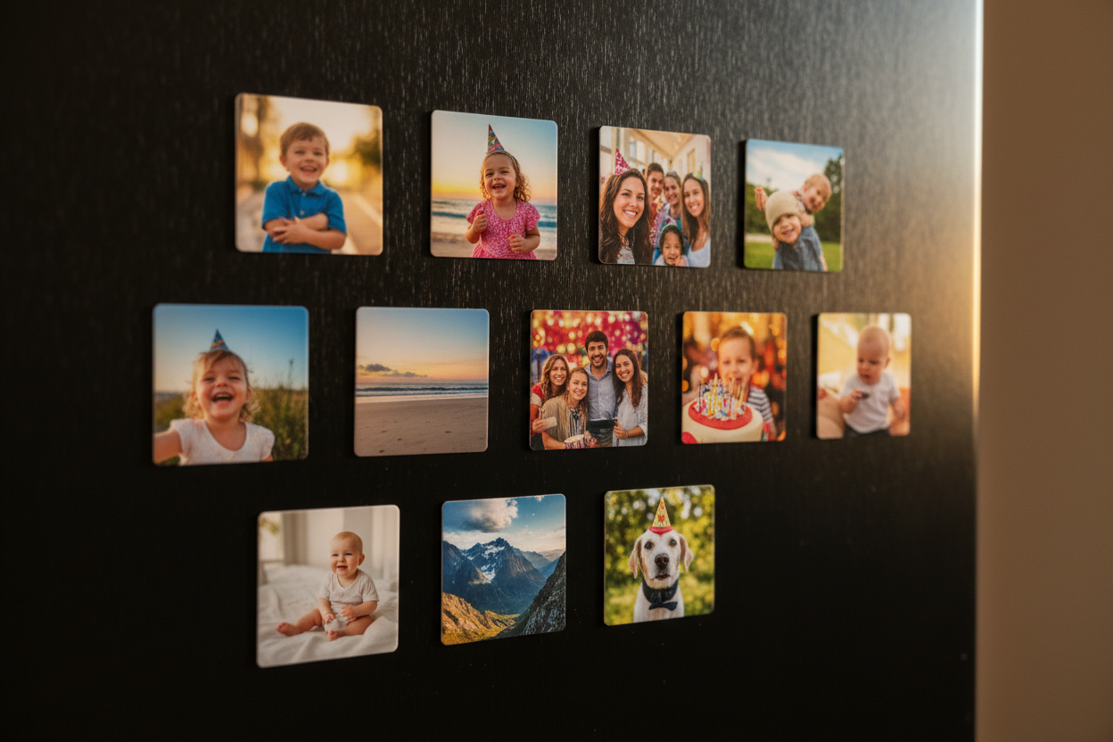 Yes - almost like that but the surface needs to be either a black magnetic board or a refrigerator. I don't want the photo magnets overlapping. 